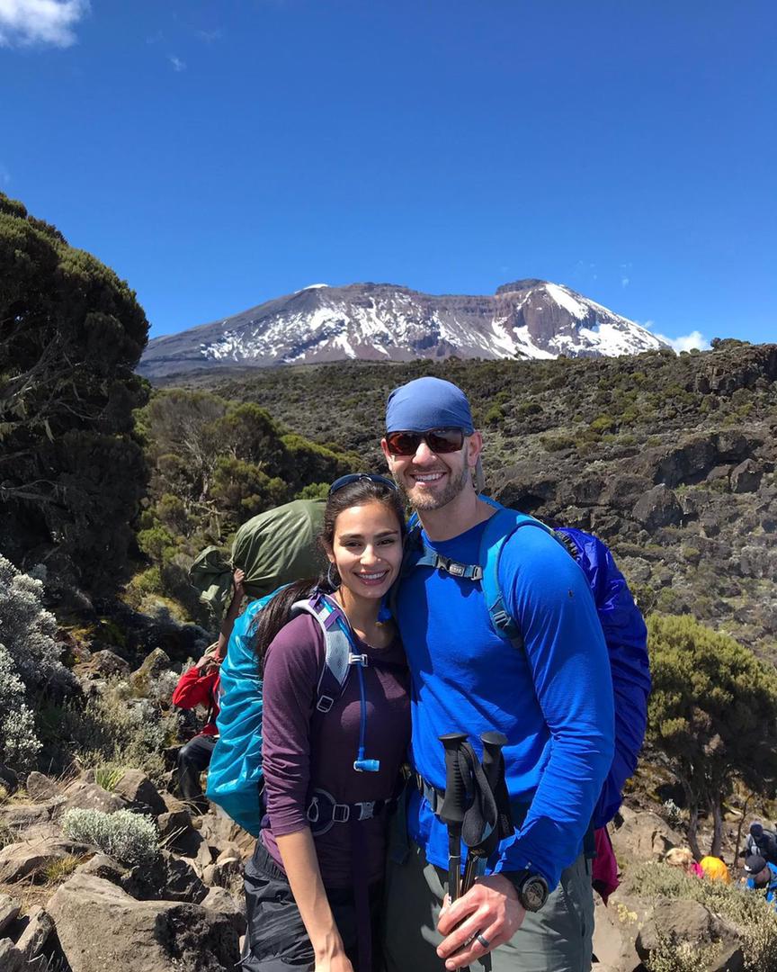 Kilimanjaro mountain view with trekkers